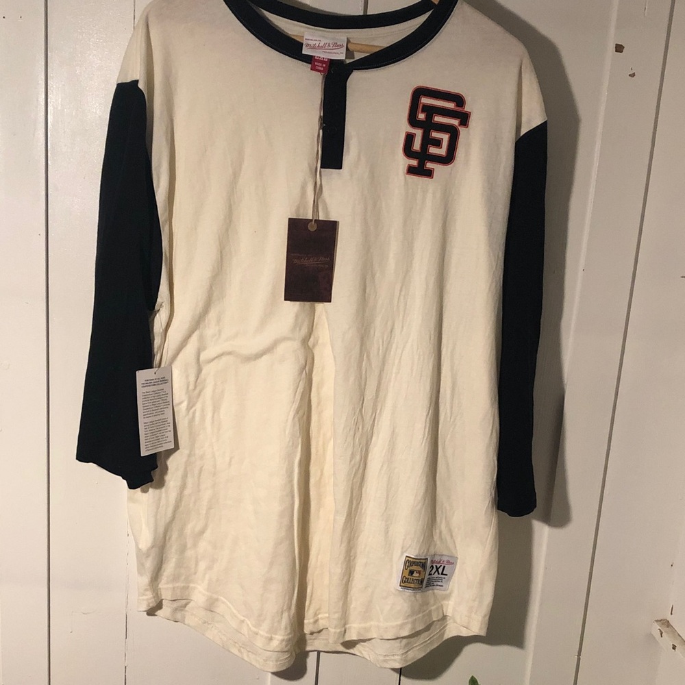 San Francisco Giants Mitchell & Ness Cream and Black Long Sleeve Henley 2XL